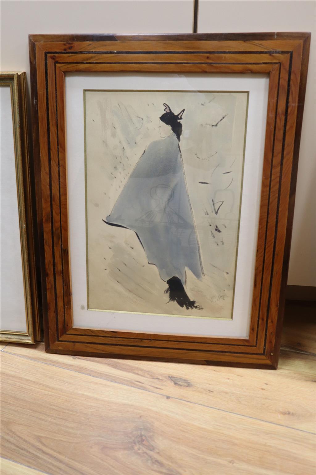 Elinor Bellingham Smith (1906-1988), ink and watercolour, The Blue Cape, signed, with Gallery label verso, 33 x 22.5cm